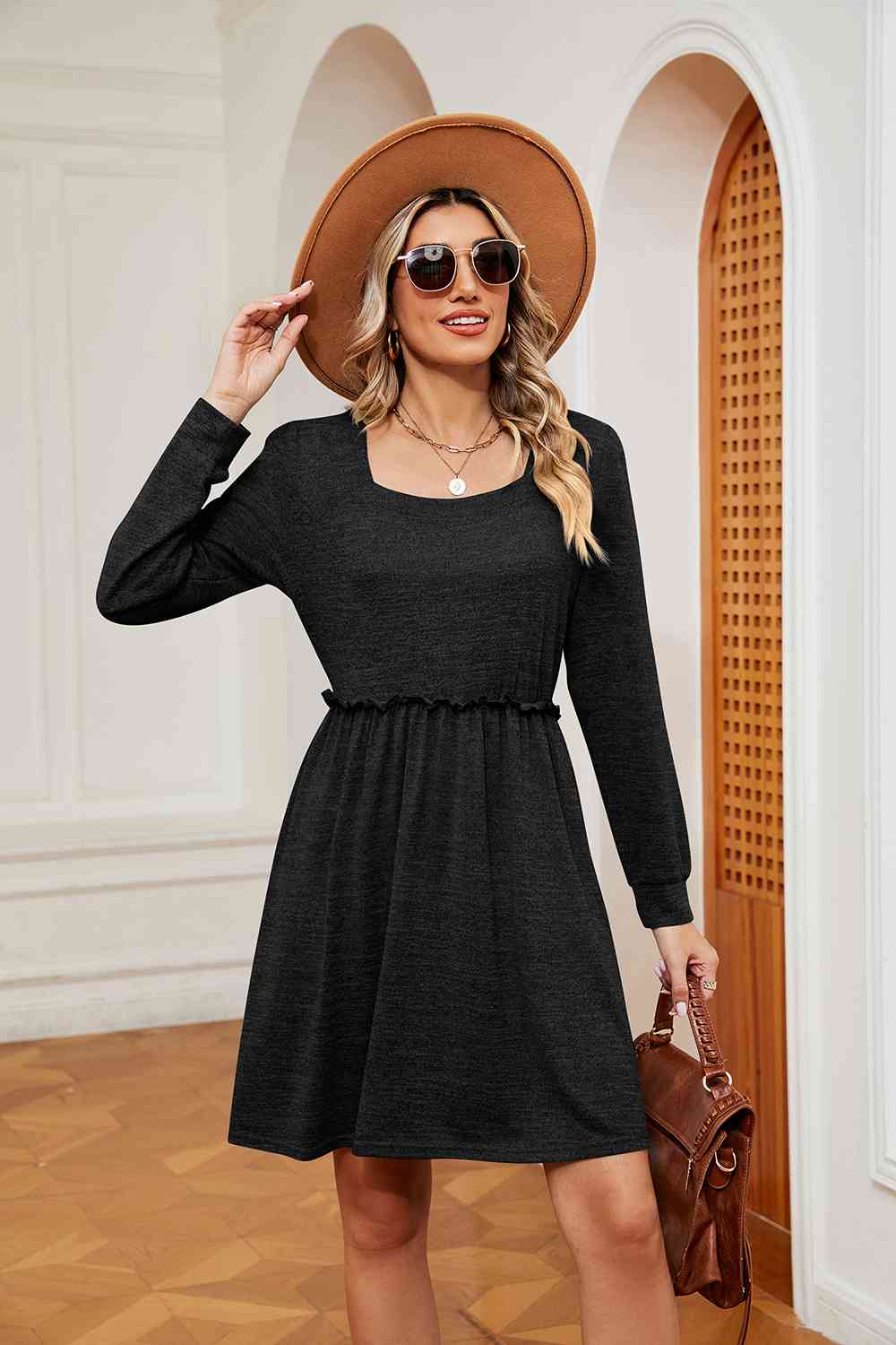 Square Neck Long Sleeve Dress - All Dresses - Dresses - 6 - 2024