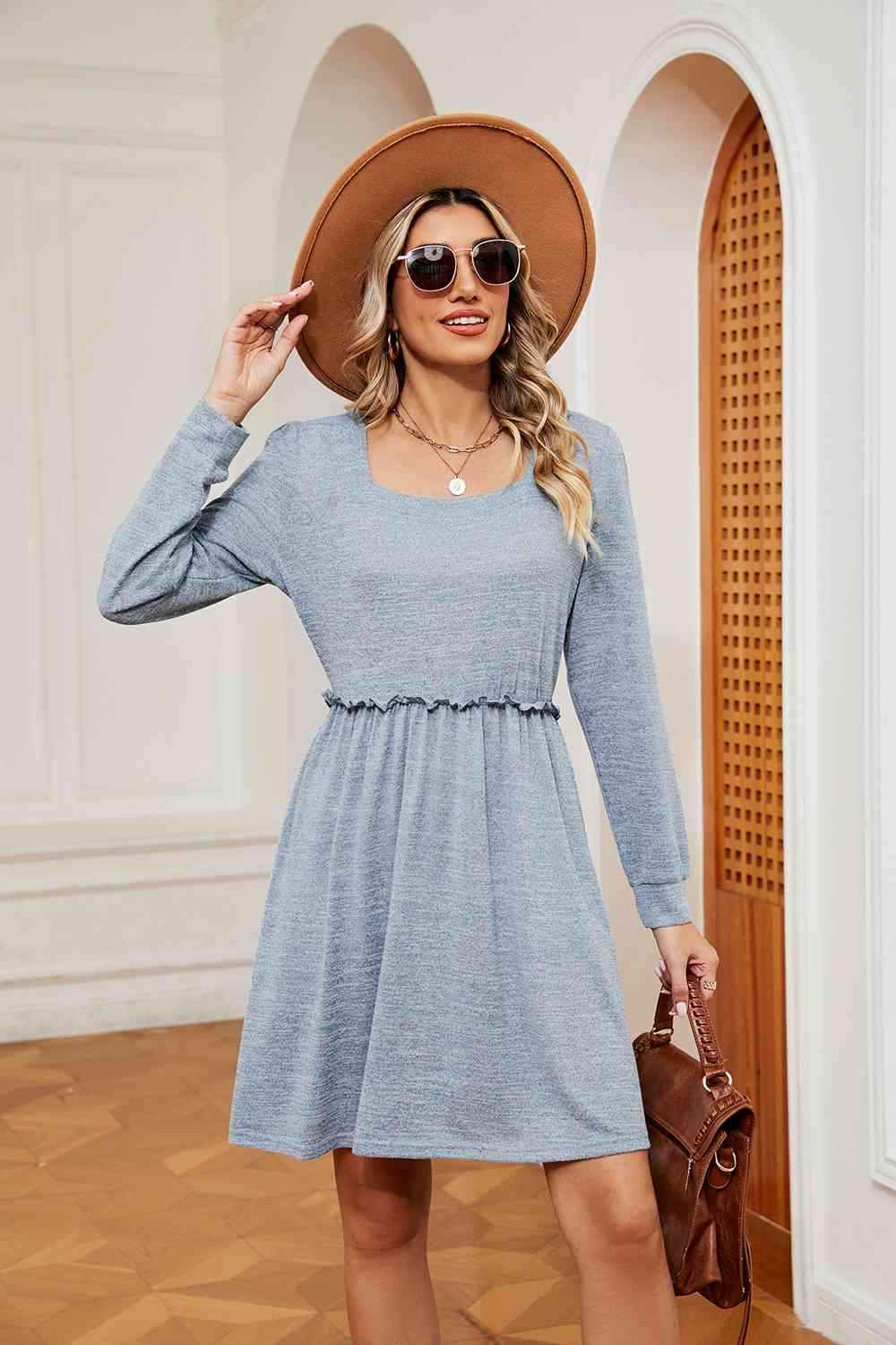 Square Neck Long Sleeve Dress - All Dresses - Dresses - 3 - 2024