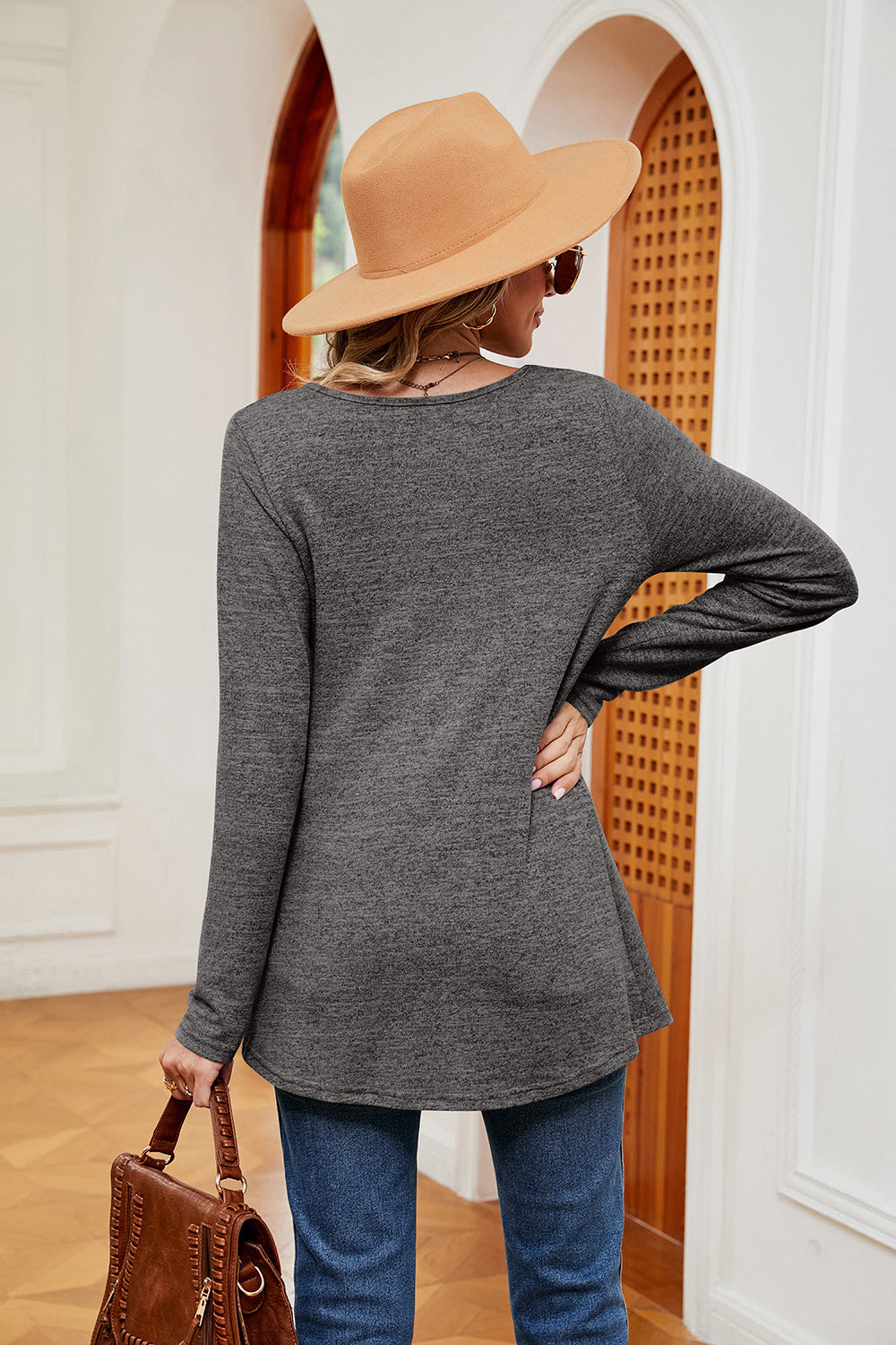 Square Neck Long Sleeve Peplum Top - T-Shirts - Shirts & Tops - 12 - 2024