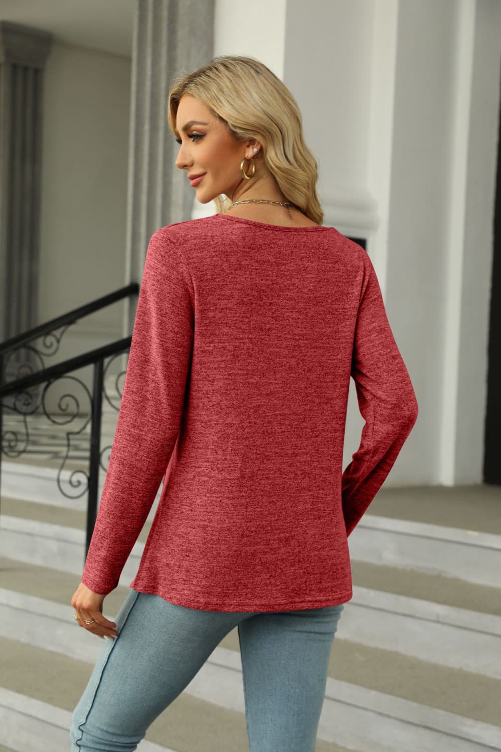 Square Neck Long Sleeve Slit T-Shirt - T-Shirts - Shirts & Tops - 15 - 2024