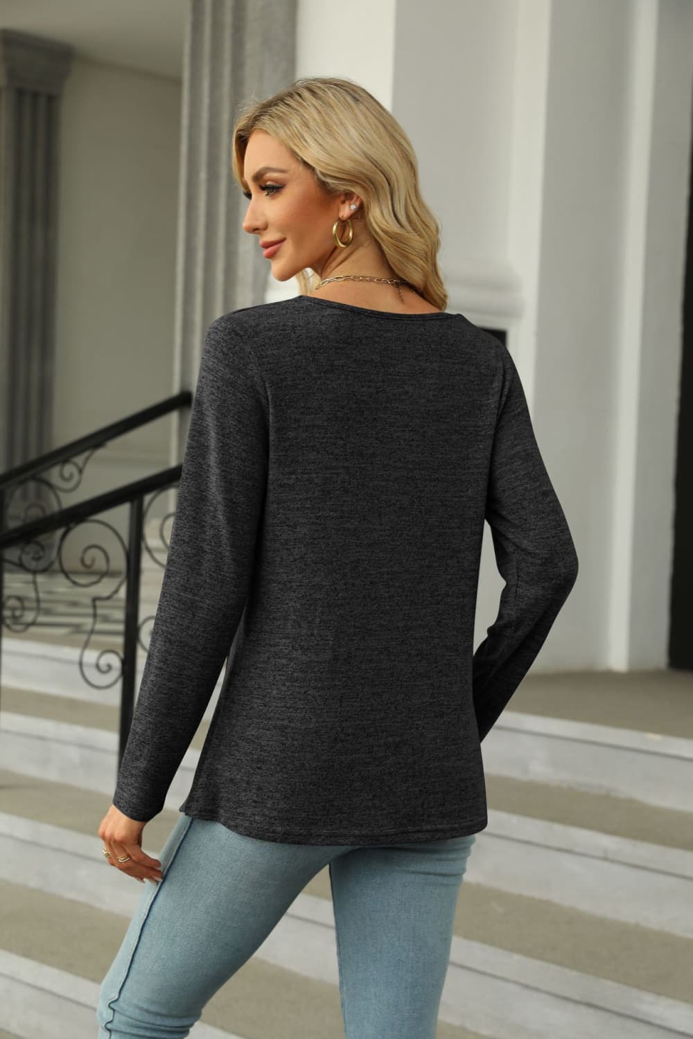 Square Neck Long Sleeve Slit T-Shirt - T-Shirts - Shirts & Tops - 18 - 2024