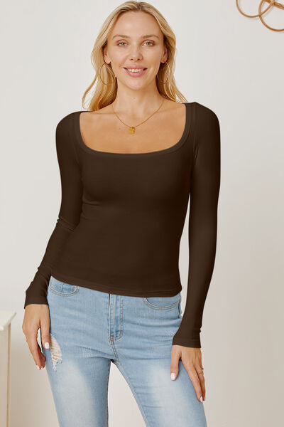 Square Neck Long Sleeve T-Shirt - Chocolate / S - T-Shirts - Shirts & Tops - 13 - 2024