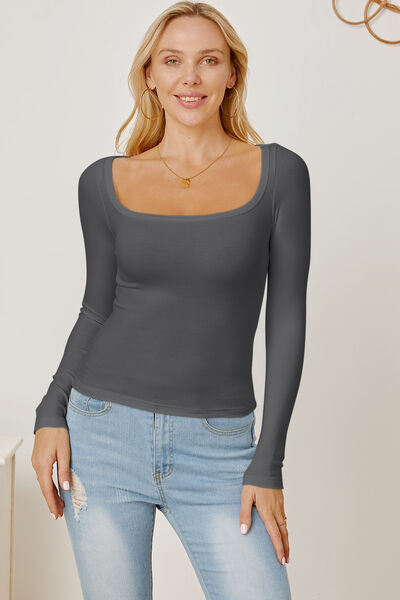 Square Neck Long Sleeve T-Shirt - Charcoal / S - T-Shirts - Shirts & Tops - 25 - 2024