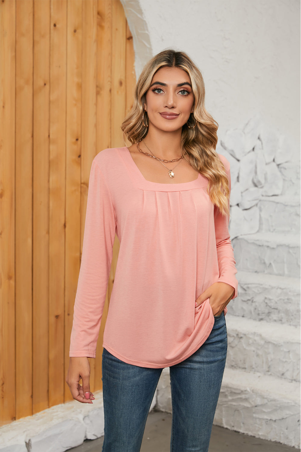 Square Neck Long Sleeve T-Shirt - Pink / S - T-Shirts - Shirts & Tops - 1 - 2024