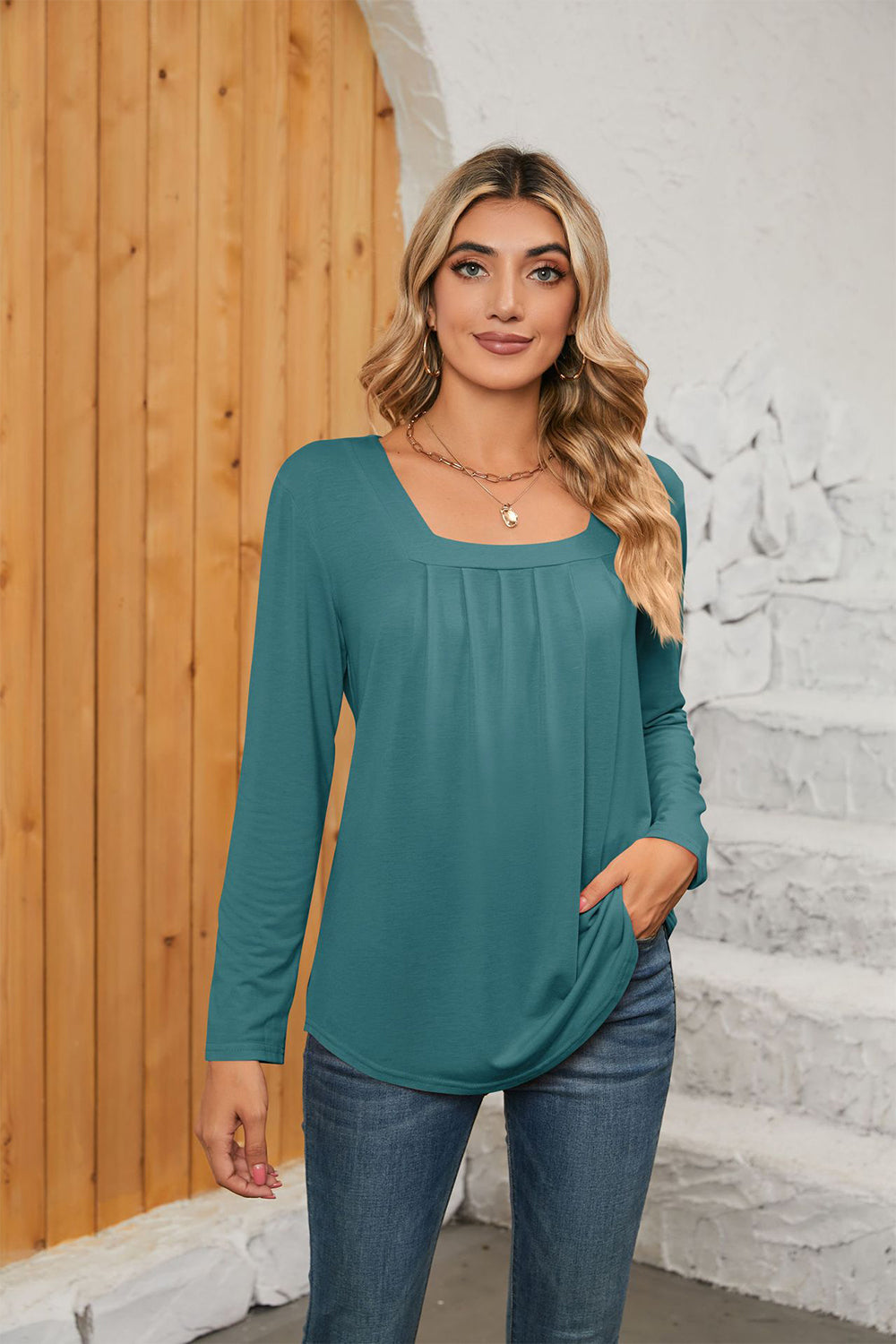 Square Neck Long Sleeve T-Shirt - Light Green / S - T-Shirts - Shirts & Tops - 18 - 2024