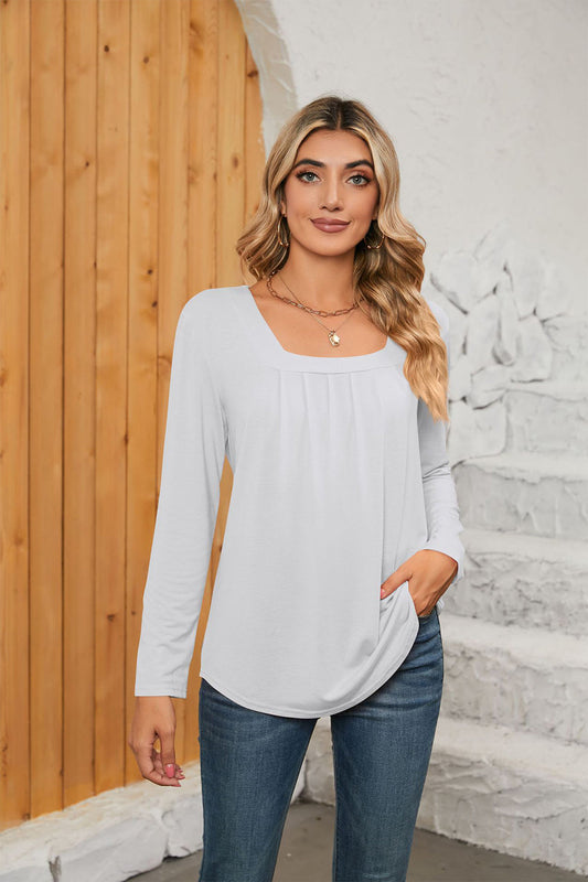 Square Neck Long Sleeve T-Shirt - White / S - T-Shirts - Shirts & Tops - 21 - 2024