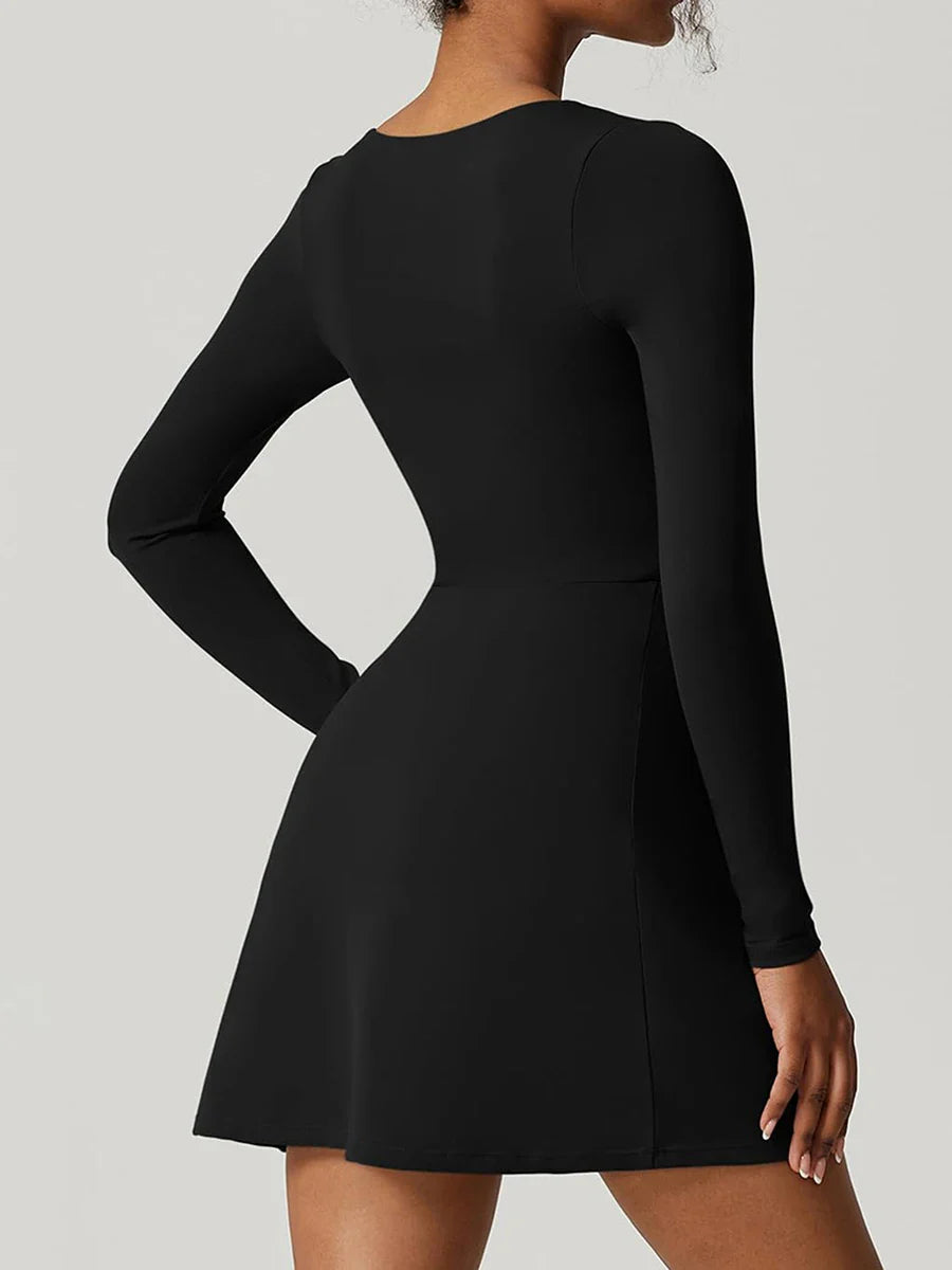 Square Neck Mini Dress – Long Sleeve with Side Slit - All Dresses - One-Pieces - 2024 - 2 - Worldwide Shipping