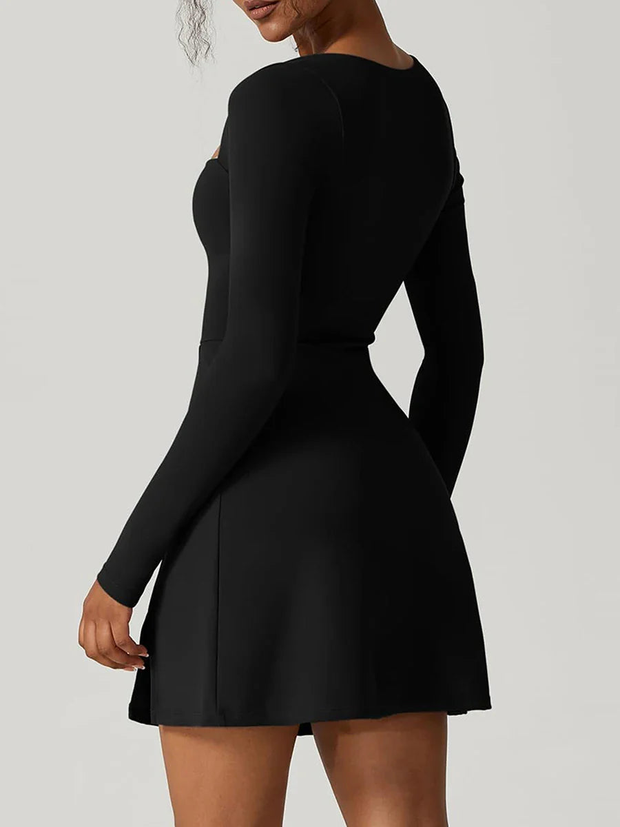 Square Neck Mini Dress – Long Sleeve with Side Slit - All Dresses - One-Pieces - 2024 - 5 - Worldwide Shipping