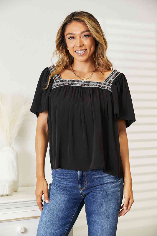 Contrast Square Neck Puff Sleeve Blouse - Black / S - Women’s Clothing & Accessories - Shirts & Tops - 1 - 2024