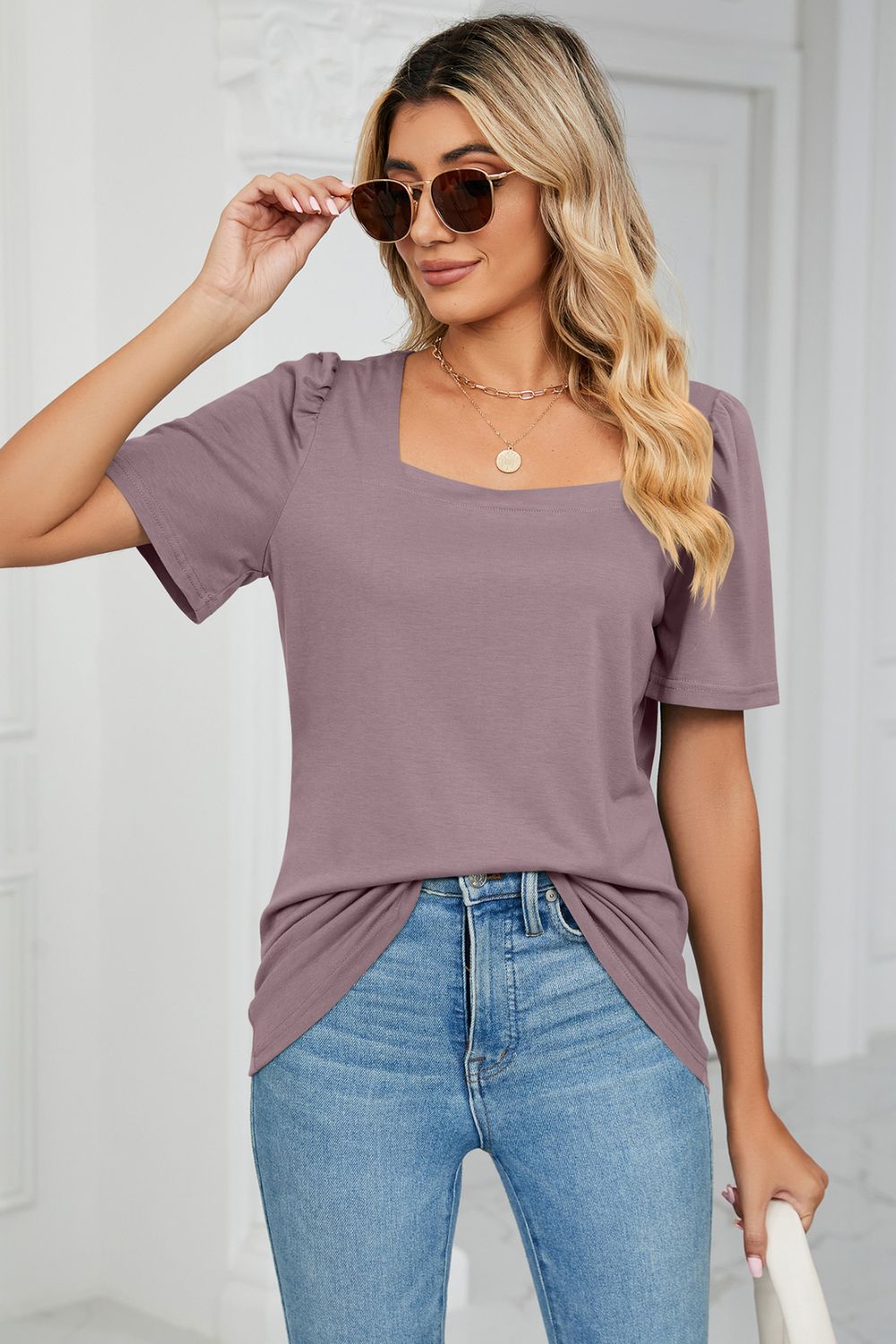 Square Neck Puff Sleeve T-Shirt - T-Shirts - Shirts & Tops - 5 - 2024