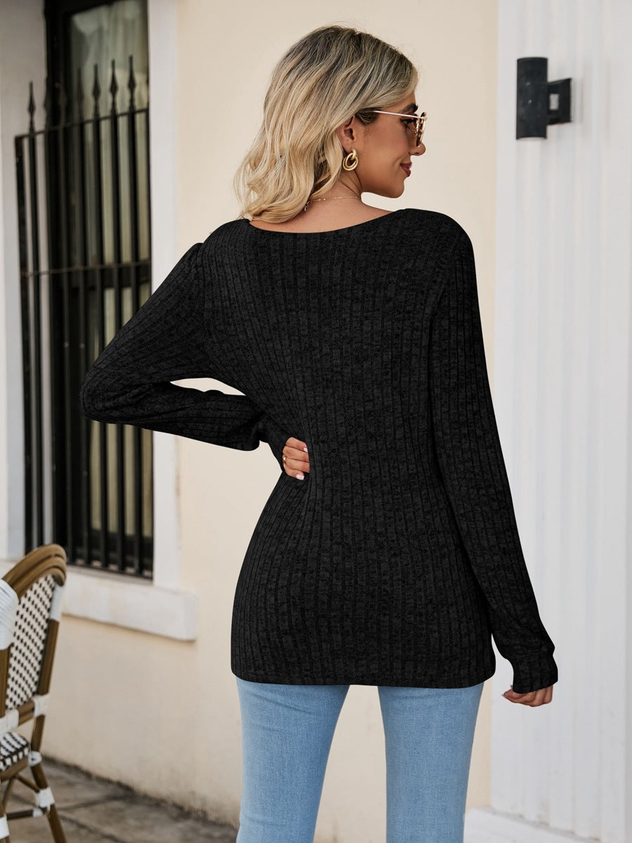 Square Neck Ribbed Long Sleeve T-Shirt - T-Shirts - Shirts & Tops - 12 - 2024