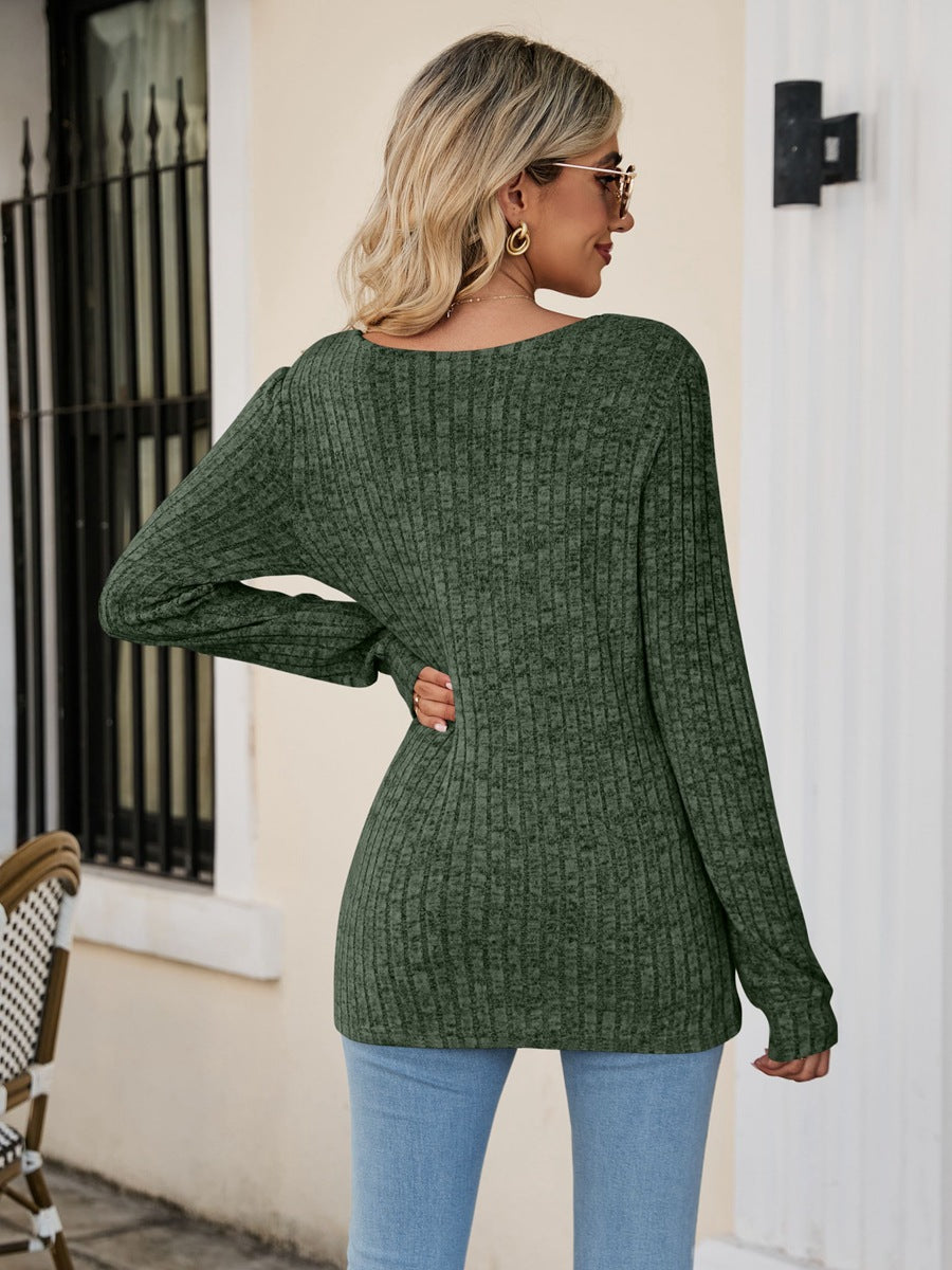 Square Neck Ribbed Long Sleeve T-Shirt - T-Shirts - Shirts & Tops - 15 - 2024