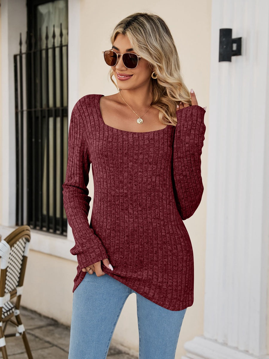 Square Neck Ribbed Long Sleeve T-Shirt - Wine / S - T-Shirts - Shirts & Tops - 4 - 2024