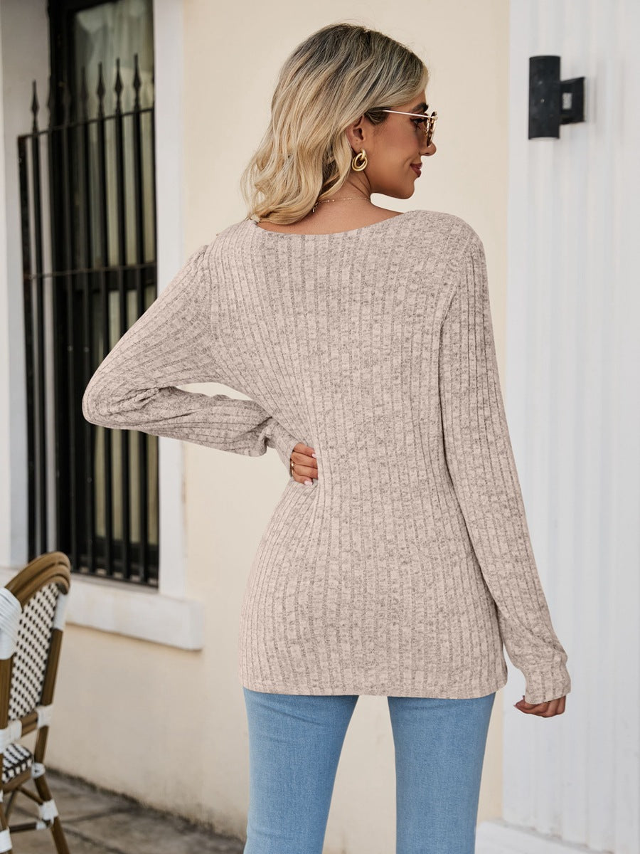 Square Neck Ribbed Long Sleeve T-Shirt - T-Shirts - Shirts & Tops - 9 - 2024