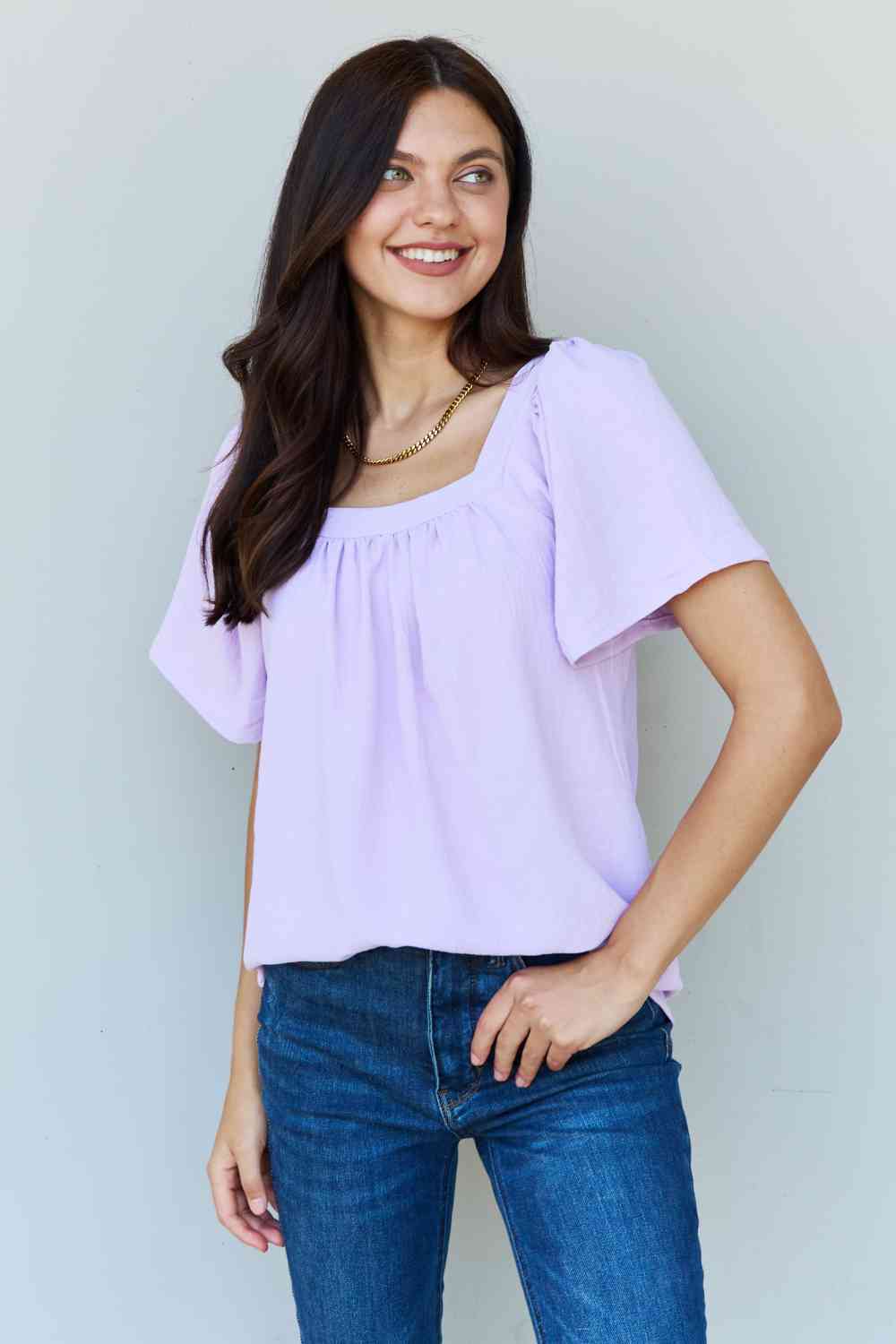 Keep Me Close Square Neck Short Sleeve Blouse in Lavender - Lavender / S - Women’s Clothing & Accessories - Shirts &