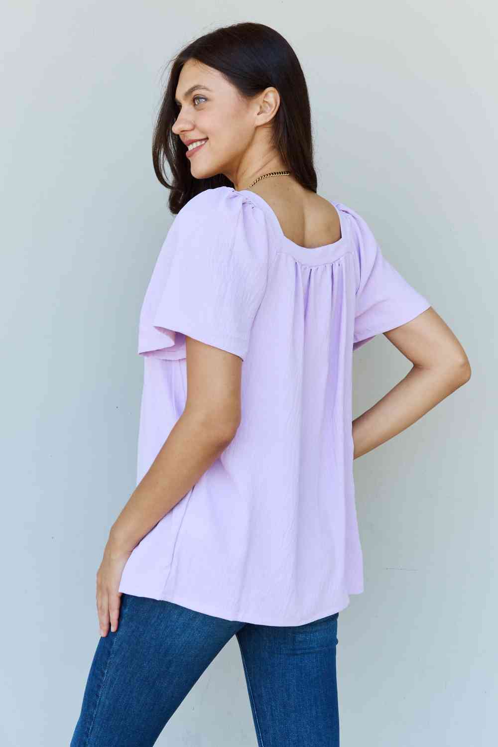 Keep Me Close Square Neck Short Sleeve Blouse in Lavender - Women’s Clothing & Accessories - Shirts & Tops - 2 - 2024