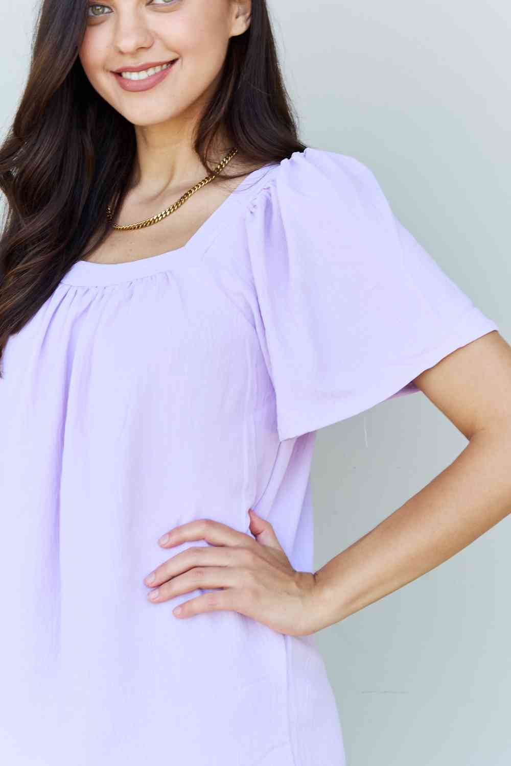 Keep Me Close Square Neck Short Sleeve Blouse in Lavender - Women’s Clothing & Accessories - Shirts & Tops - 4 - 2024