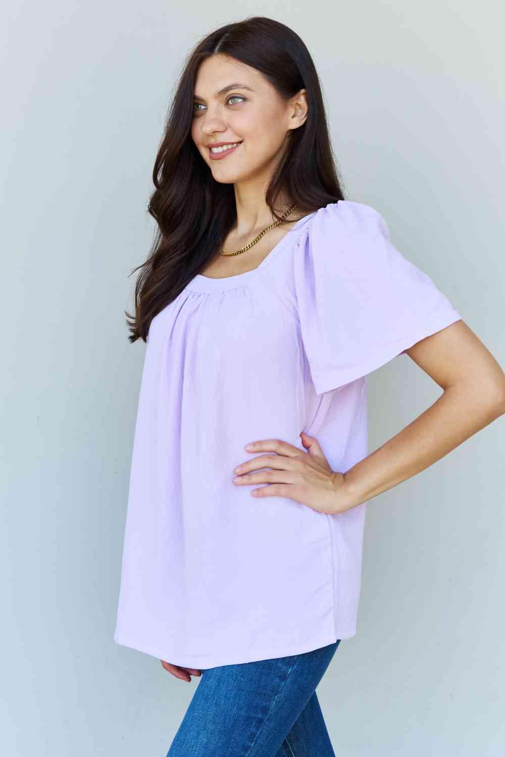 Keep Me Close Square Neck Short Sleeve Blouse in Lavender - Women’s Clothing & Accessories - Shirts & Tops - 3 - 2024