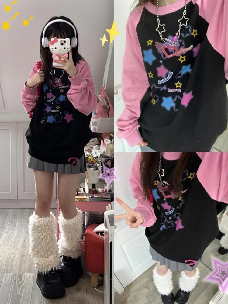 Star Print Hoodies - Harajuku Kpop Casual Oversized Streetwear - Hoodies & Sweatshirts - Clothing - 1 - 2024