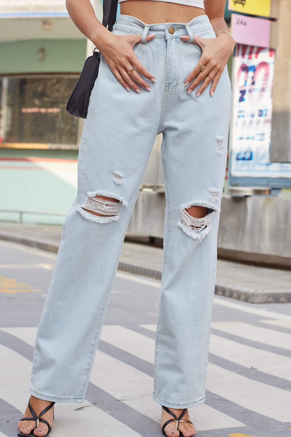 Distressed Straight Leg Jeans with Pockets - Bottoms - Pants - 4 - 2024