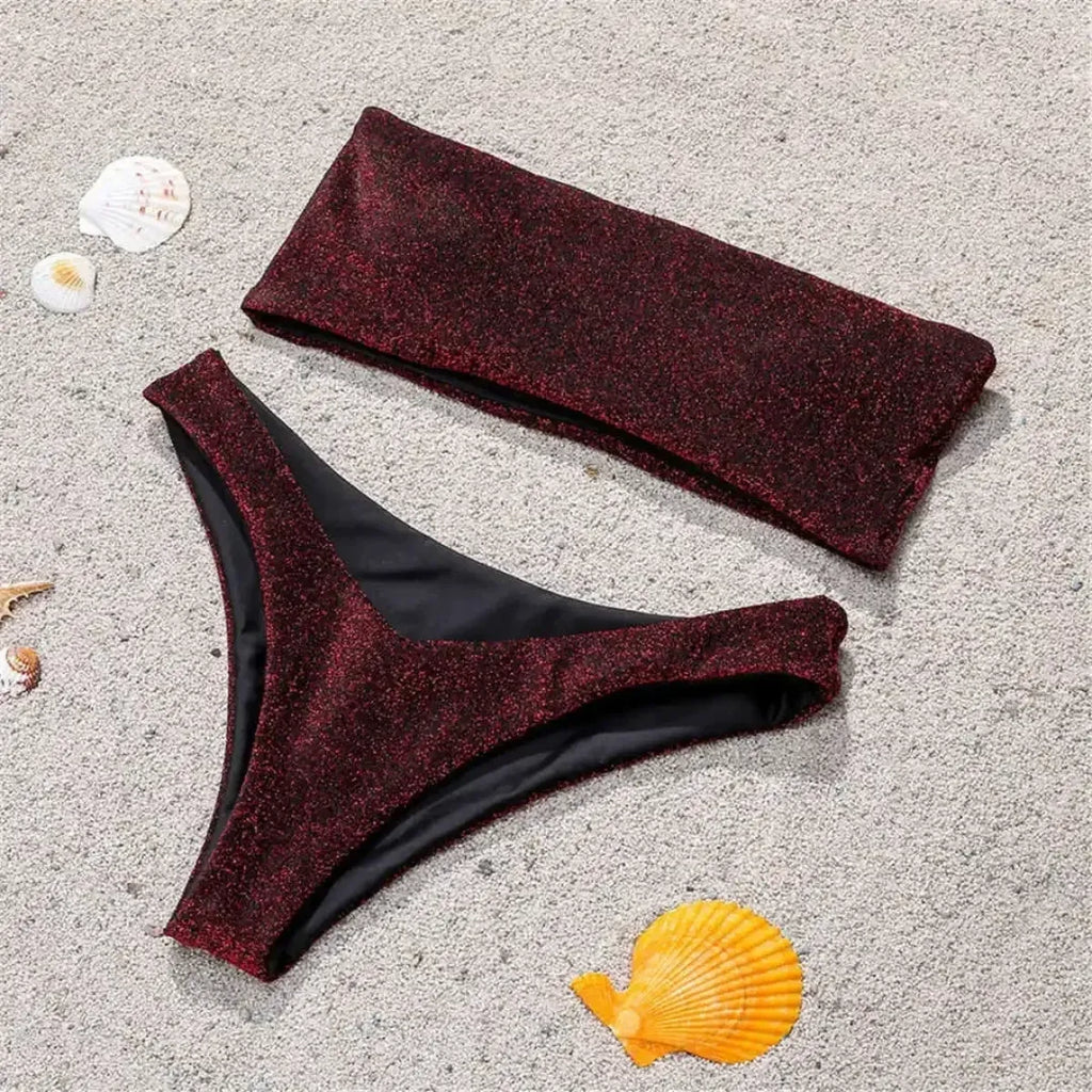 Glitter Strapless Bikini Set – Shiny Sparkle Beachwear 2025 - Swimsuits - Swimwear - 38