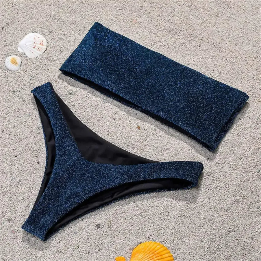 Glitter Strapless Bikini Set – Shiny Sparkle Beachwear 2025 - Swimsuits - Swimwear - 32