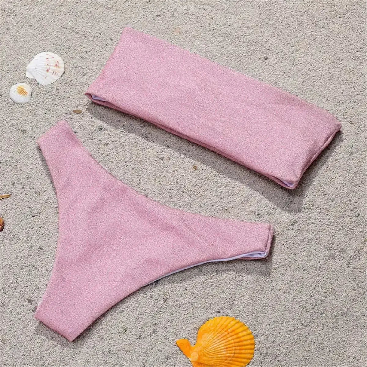 Glitter Strapless Bikini Set – Shiny Sparkle Beachwear 2025 - Swimsuits - Swimwear - 36