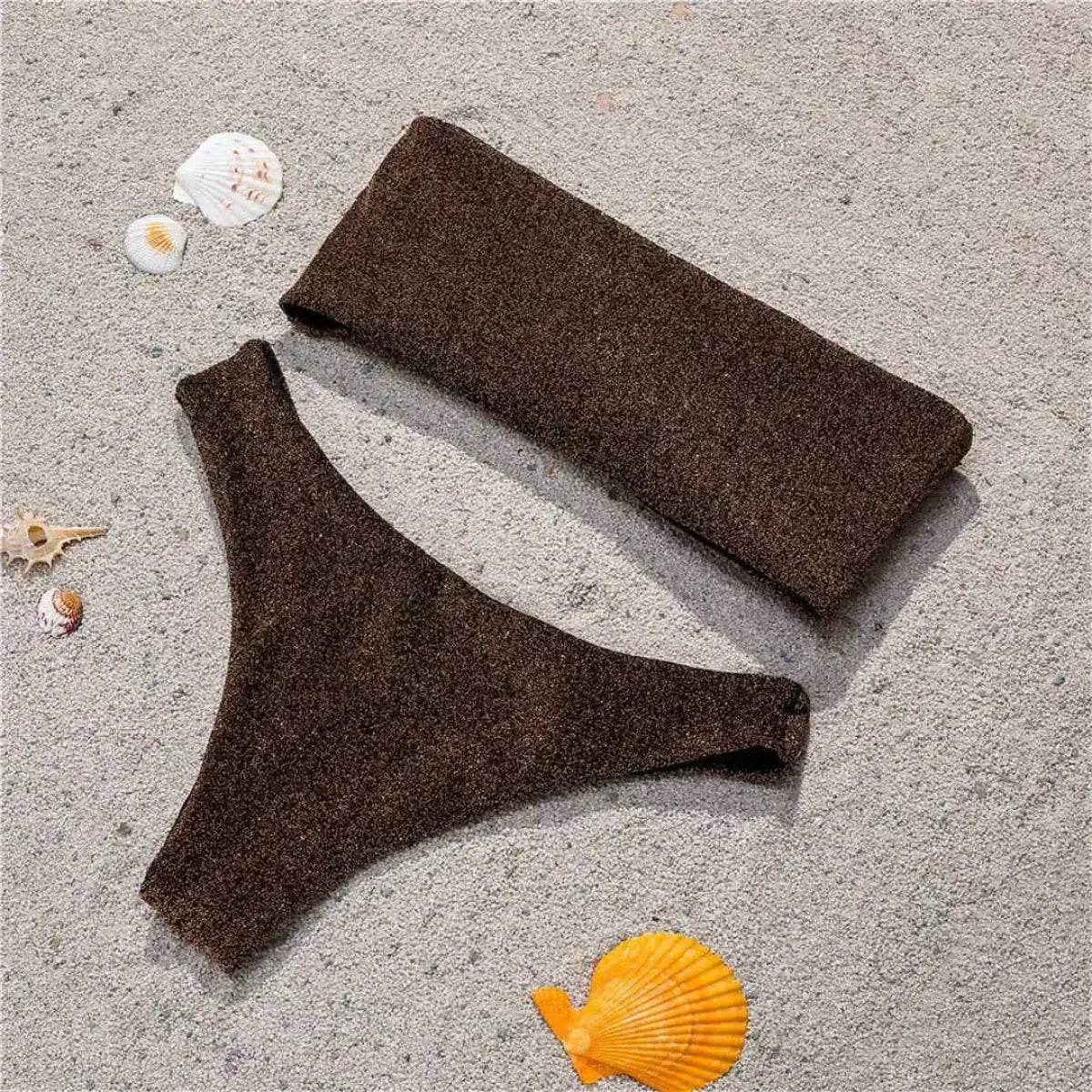 Glitter Strapless Bikini Set – Shiny Sparkle Beachwear 2025 - Swimsuits - Swimwear - 42