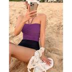 Strapless Bikini Set – High Waisted Black Contrast Lace Up Swimsuit - Sexy Products - Swimwear - 6