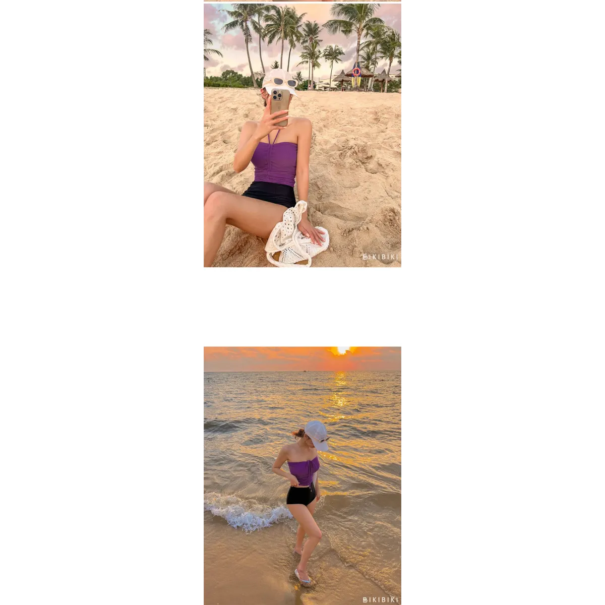 Strapless Bikini Set – High Waisted Black Contrast Lace Up Swimsuit - Sexy Products - Swimwear - 18