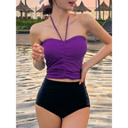 Strapless Bikini Set – High Waisted Black Contrast Lace Up Swimsuit - Sexy Products - Swimwear - 1