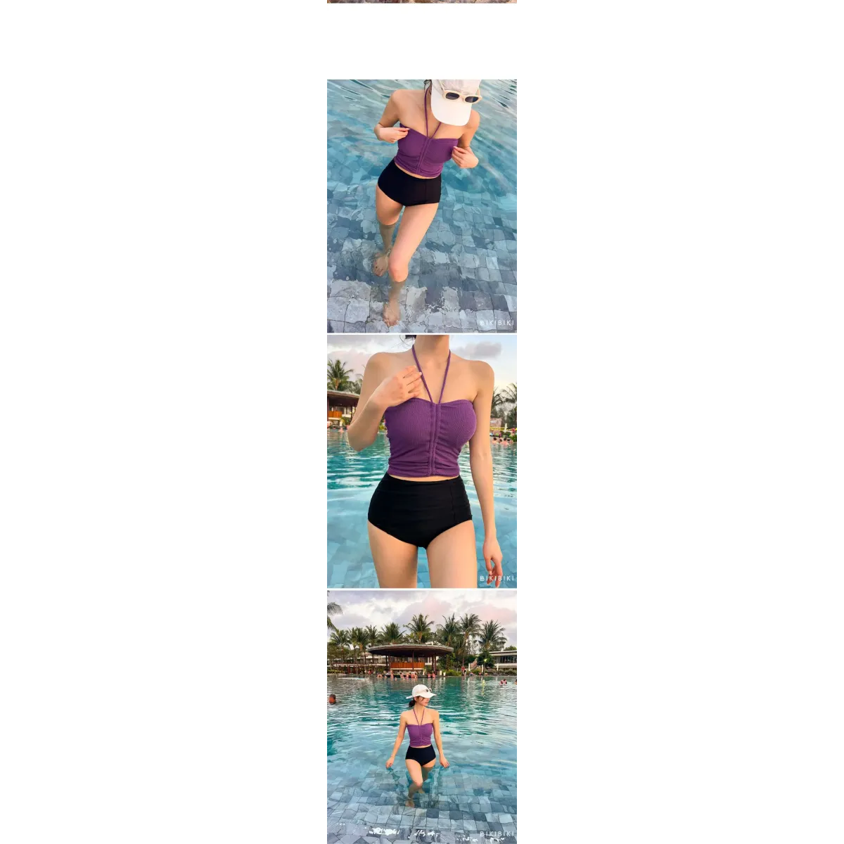 Strapless Bikini Set – High Waisted Black Contrast Lace Up Swimsuit - Sexy Products - Swimwear - 27