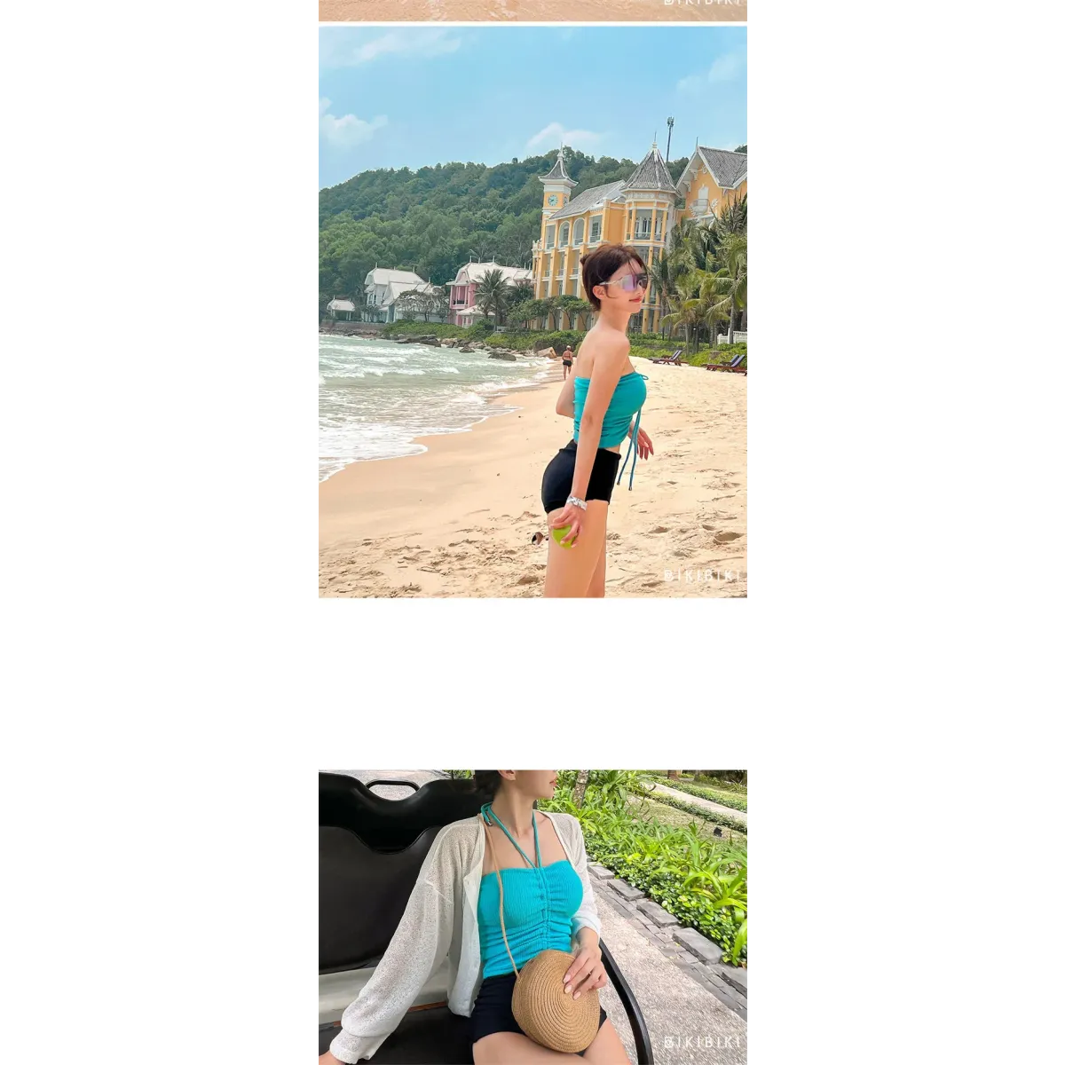 Strapless Bikini Set – High Waisted Black Contrast Lace Up Swimsuit - Sexy Products - Swimwear - 12