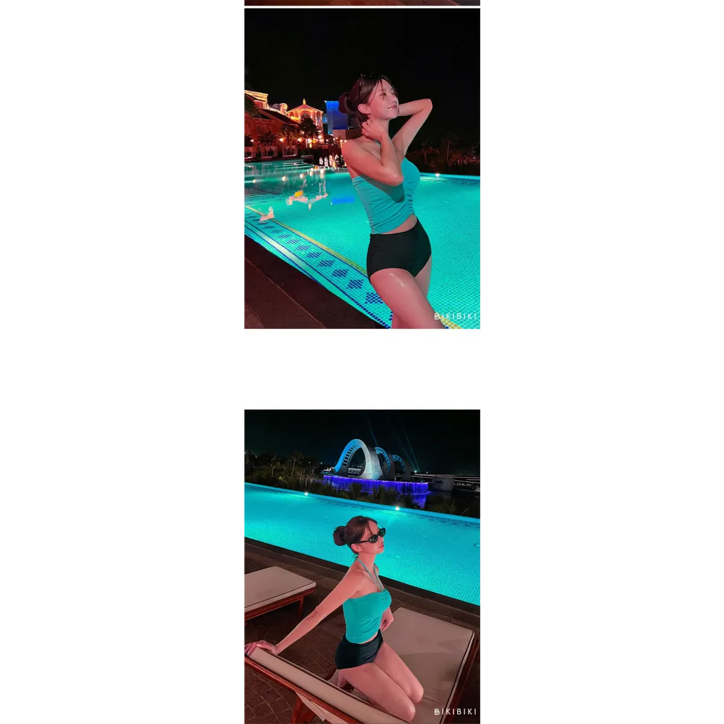 Strapless Bikini Set – High Waisted Black Contrast Lace Up Swimsuit - Sexy Products - Swimwear - 14