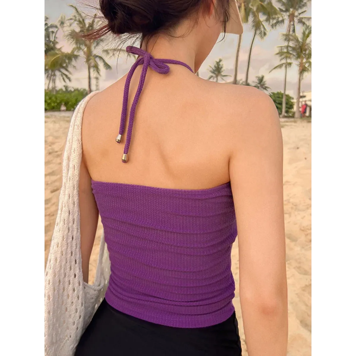 Strapless Bikini Set – High Waisted Black Contrast Lace Up Swimsuit - Sexy Products - Swimwear - 5