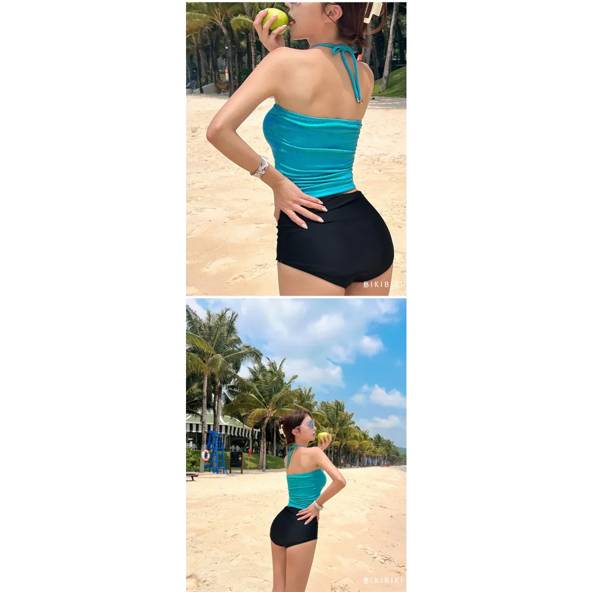 Strapless Bikini Set – High Waisted Black Contrast Lace Up Swimsuit - Sexy Products - Swimwear - 10