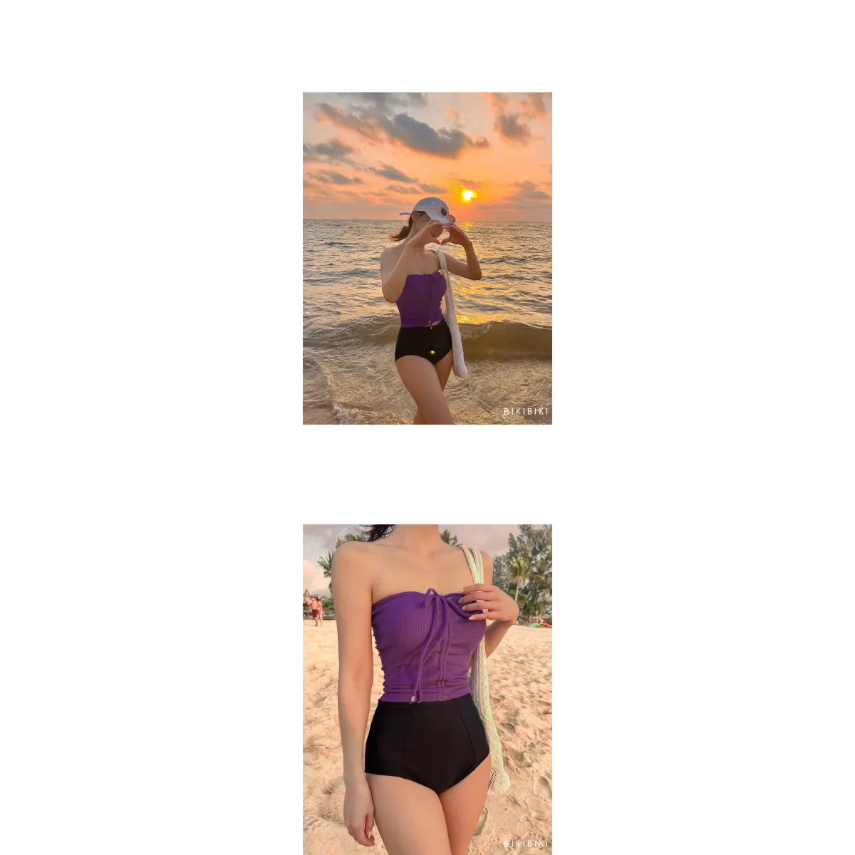 Strapless Bikini Set – High Waisted Black Contrast Lace Up Swimsuit - Sexy Products - Swimwear - 17