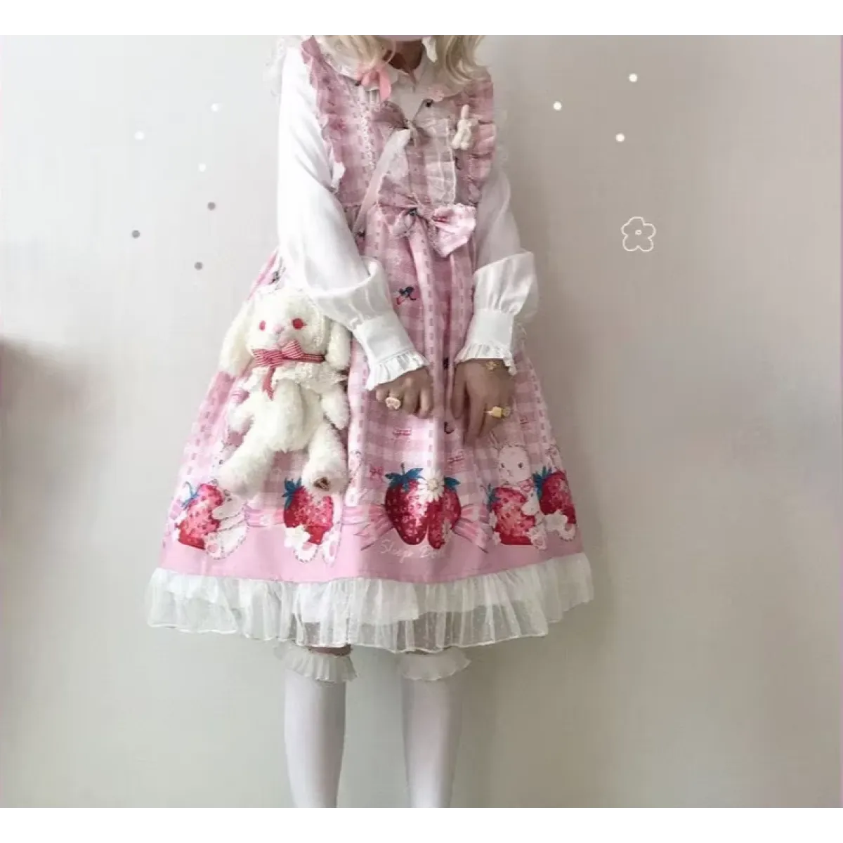 Strawberry Bunny Lolita JSK Dress – Harajuku Cosplay Style - All Dresses - Sleeveless - Square - Lolita Dress - 3
