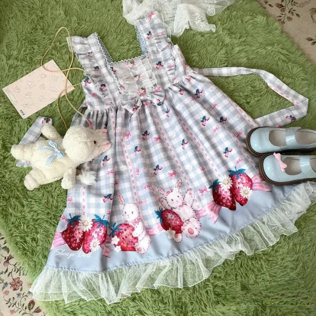 Strawberry Bunny Lolita JSK Dress – Harajuku Cosplay Style - All Dresses - Sleeveless - Square - Lolita Dress - 5