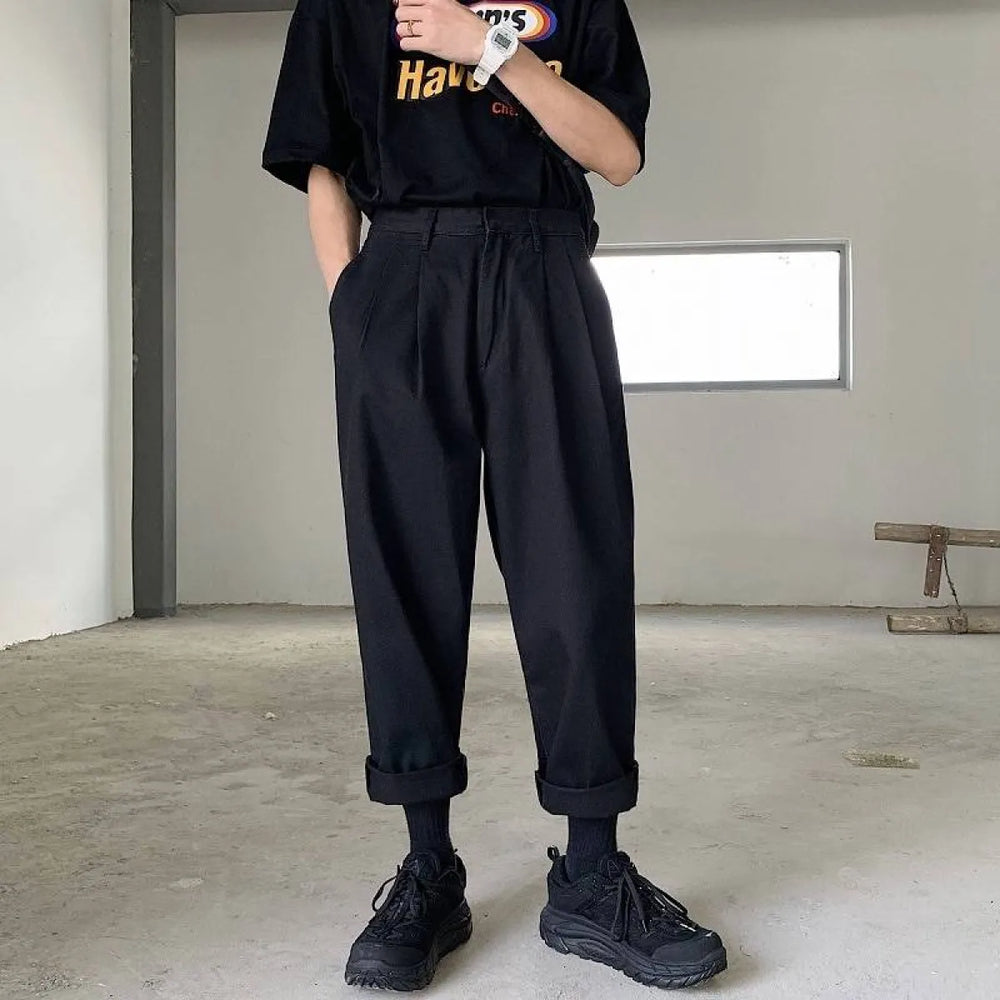 Men’s Simple Loose Black Cotton Pants - Bottoms - 1