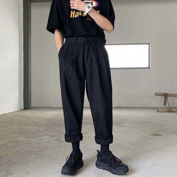 Men’s Simple Loose Black Cotton Pants - Bottoms - 1
