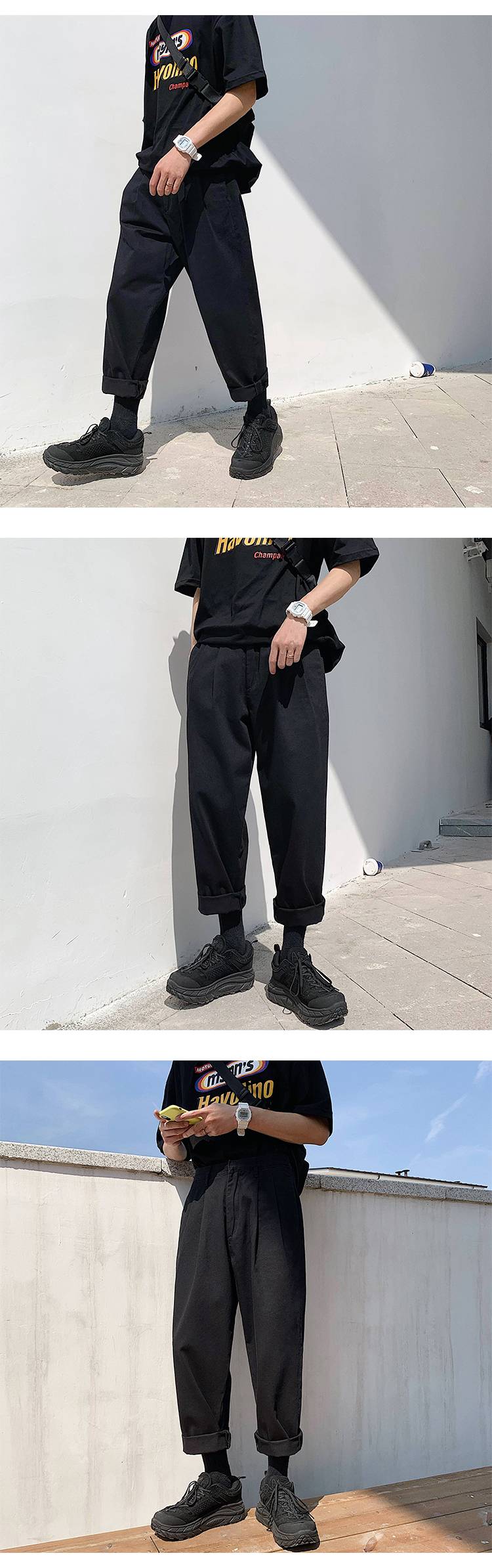 Men’s Simple Loose Black Cotton Pants - Bottoms - Pants - 6 - 2024