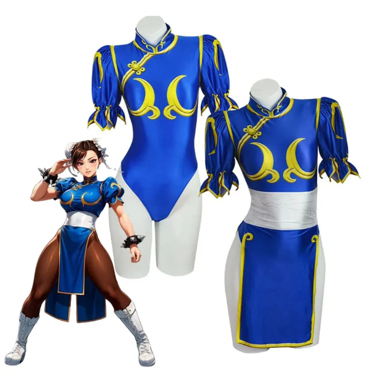 Chun Li Cosplay Costume Street Fighter Blue Cheongsam – Kawaii Stop