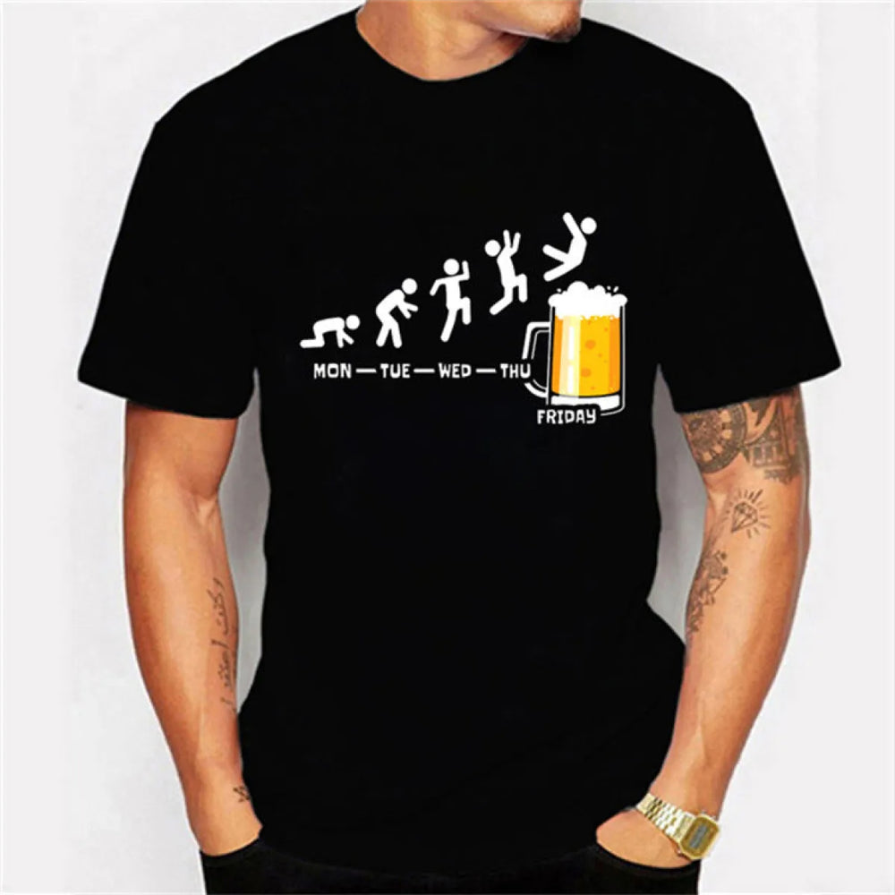 Hip-Hop Streetwear Beer Graphic T-Shirt - T-Shirts - Short - Round - T-Shirt - 1