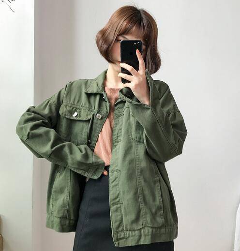 Streetwear Textile Denim Jacket - Green / M - Women’s Clothing & Accessories - Coats & Jackets - 14 - 2024