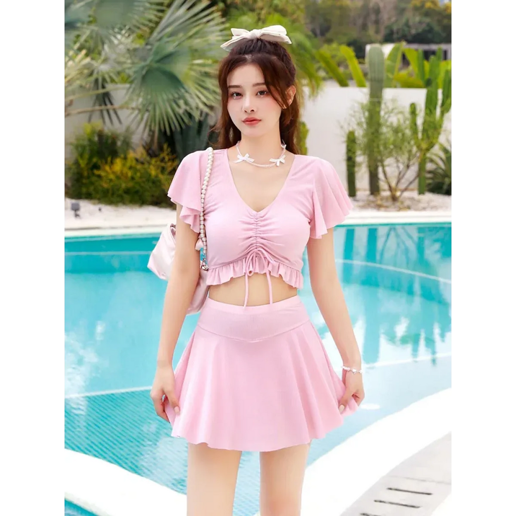 Korean Ruffle Striped Bikini Set with Skirt - Bottoms - Swimsuits - 4