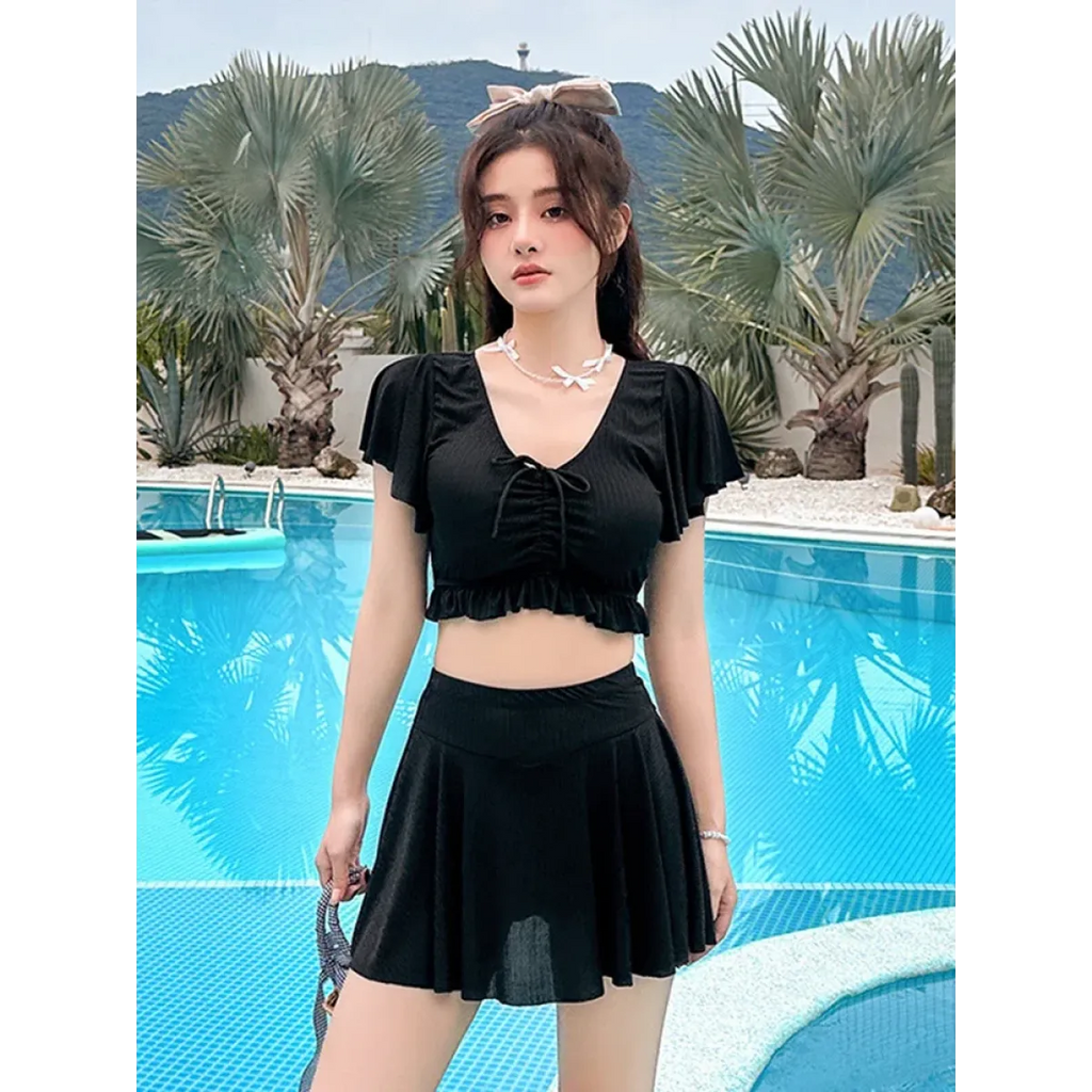 Korean Ruffle Striped Bikini Set with Skirt - Bottoms - Swimsuits - 6