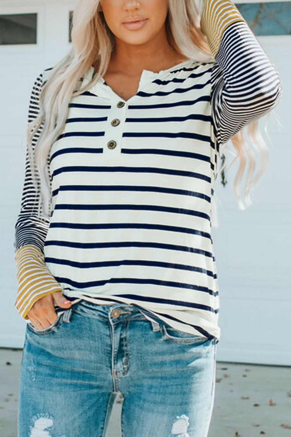 Striped Buttoned Long Sleeve Top - T-Shirts - Shirts & Tops - 4 - 2024