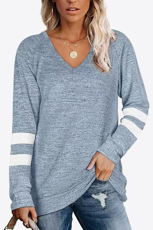 Striped Contrast Raglan Sleeve Top - Blue / S - T-Shirts - Shirts & Tops - 1 - 2024