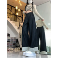 Y2K Patchwork Wide Leg Jeans with Striped Cuffs - Bottoms - Jeans - 1
